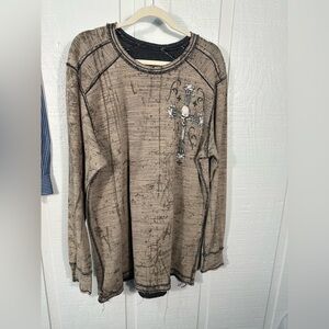 Affliction  Vintage Men's Thermal Black and Brown Long Sleeve Shirt SZ X…